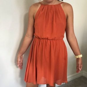 Rust Orange High Neck Dress